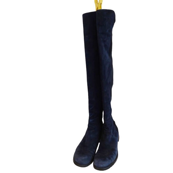 𝅺Stuart Weitzman Suede Riding Boots Navy/Black - Picture 2 of 7